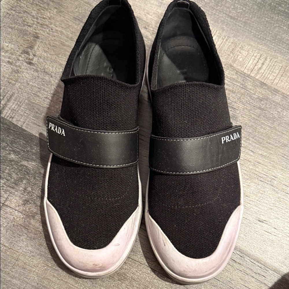 Prada Black and White Slip-On Sneakers